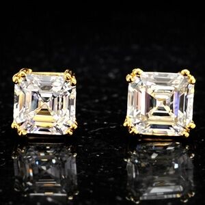 1ct Asscher emerald princess cut Cz cubic zirconia Diamonique Stud Earrings gold